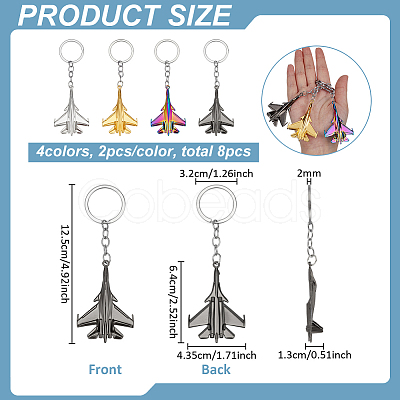 8Pcs 4 Colors Airplane Zinc Alloy Keychains KEYC-FG0001-23-1
