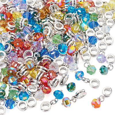 100Pcs 10 Colors Electroplate Transparent Glass Faceted Pumpkin European Dangle Charms PALLOY-TAC0232-1