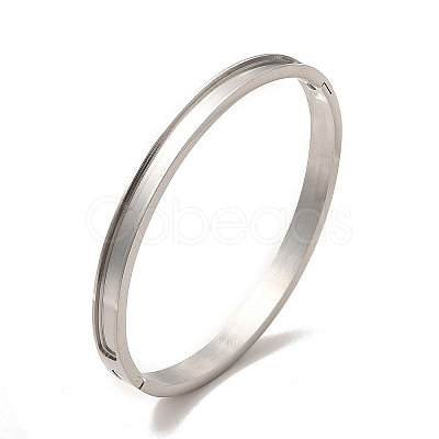 Egg Shaped 201 Stainless Steel Grooved Hinged Bangles LS-STAS-G306-04P-1
