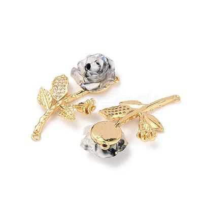 Brass Micro Pave Clear Cubic Zirconia with Resin Pendants KK-G543-21G-1