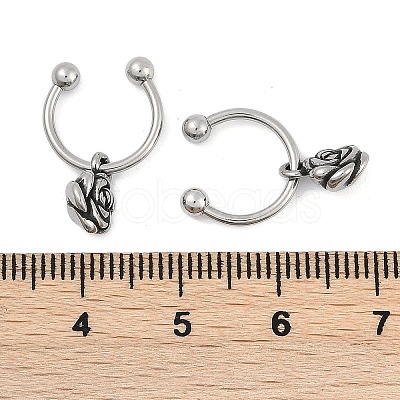 Rose Flower 316 Surgical Stainless Steel Dangle Half Hoop Earrings for Women EJEW-G416-45AS-1
