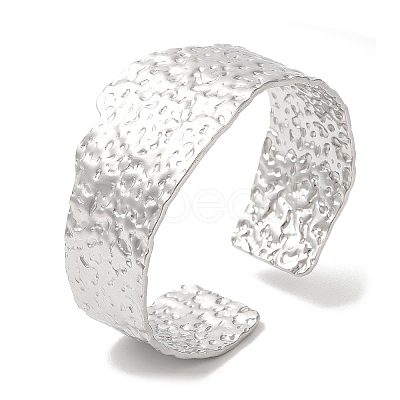 Non-Tarnish 304 Stainless Steel Hammered Wide Cuff Bangles for Women BJEW-L682-012P-1