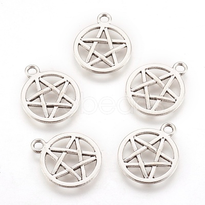 Tibetan Style Alloy Flat Round with Star Charms TIBEP-5248-AS-FF-1