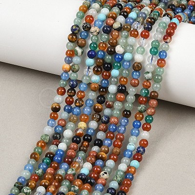 Natural & Synthetic Mixed Gemstone Beads Strands G-B171-B02-4mm-1