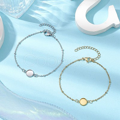 2Pcs 2 Colors 304 Stainless Steel Round Cabochon Setting Bracelets BJEW-JB11092-1