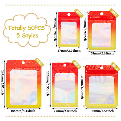 50Pcs 5 Styles Rectangle Glitter Holographic PVC Resealable Packaging Bags ABAG-TA0001-91-1