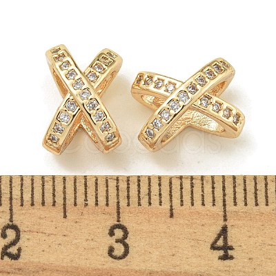 Letter X Rack Plating Brass Micro Pave Cubic Zirconia European Beads KK-K386-15G-1