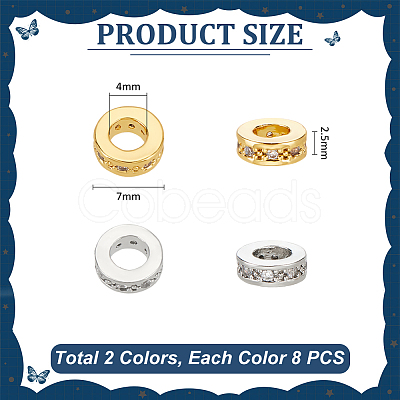 16Pcs 2 Colors Brass Micro Pave Clear Cubic Zirconia European Beads OPDL-UN0001-08-1
