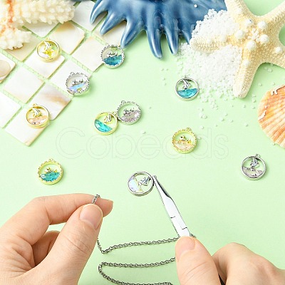11Pcs 11 Colors Alloy Glass Pendants FIND-CJ0004-97-1
