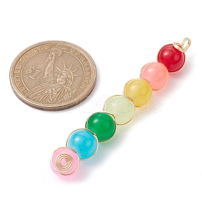 Colorful Imitation Jade Glass Round Bead Pendants PALLOY-JF02449-01-1