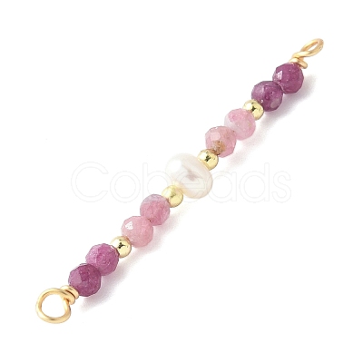 Faceted Round Natural Ruby & Pink Tourmaline & Potato Natural Cultured Freshwater Pearl Beaded Connector Charms PALLOY-JF03531-09-1