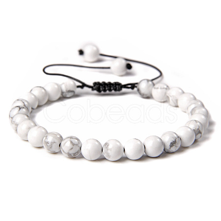 Natural Howlite Round Bead Adjustable Braided Bracelets UO3136-13-1