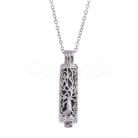 1Pc 304 Stainless Steel Tree of Life Hollow Column Pendant Pet Urn Ashes Necklaces NJEW-CA0001-28EB-1