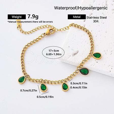 304 Stainless Steel Emerald Rhinestone Colorful Charm Bracelets EA0666-5-1