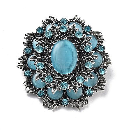 Baroque Flower Alloy Rhinestone Brooches with Cat Eye JEWB-Z034-08AS-1