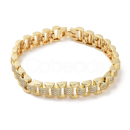 Rack Plating Brass Pave Clear Cubic Zirconia Rectangle Link Chain Bracelets for Women BJEW-R317-16G-1