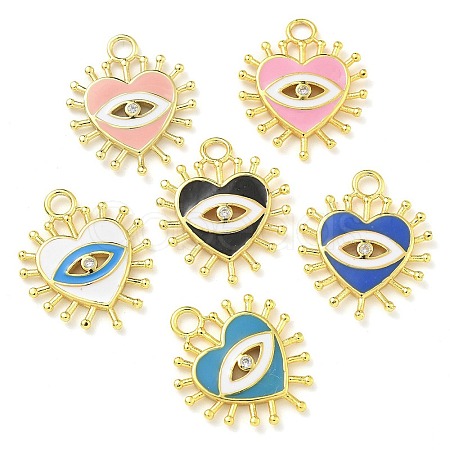 Rack Plating Brass Micro Pave Clear Cubic Zirconia with Enamel Pendants KK-G515-14G-1