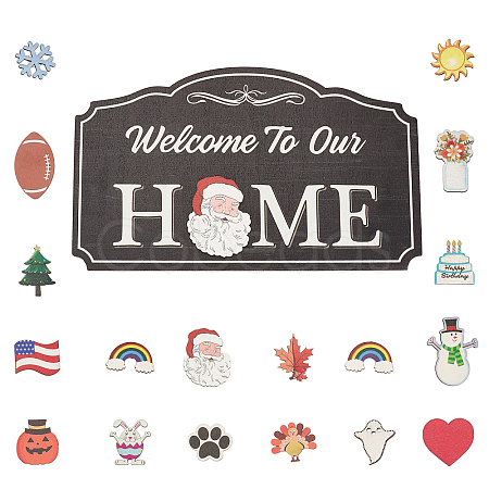 Natural Wood Hanging Wall Decorations for Front Door Home Decoration HJEW-WH0017-08-1