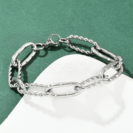 304 Stainless Steel Paperclip Chain Bracelets for Women Men BJEW-Z143-24P-1