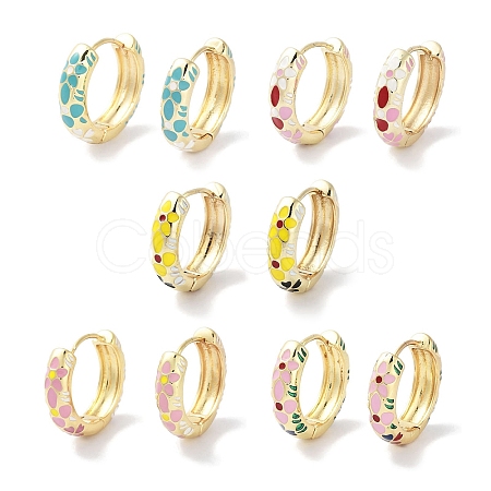 Golden Brass Enamel Flower Print Hoop Earrings for Women EJEW-L269-116G-1