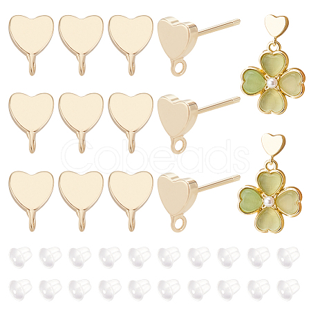 8 Pairs Brass Heart Stud Earring Findings KK-BC0011-79-1