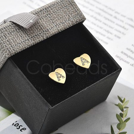 Rack Plating Brass Micro Pave Clear Cubic Zirconia Stud Earrings EJEW-K299-01G-A-1