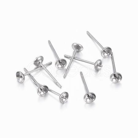 Tarnish Resistant 304 Stainless Steel Post Stud Earring Settings For Half Drilled Beads STAS-H376-93-1