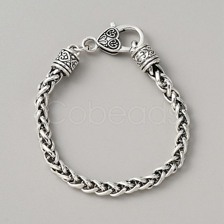 Alloy Wheat Chain Bracelet with Heart Clasp for Women BJEW-WH0011-26AS-1