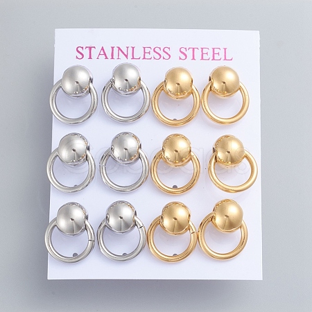 304 Stainless Steel Dangle Stud Earrings EJEW-F246-01GP-1