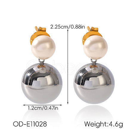 Two Tone 304 Stainless Steel & Plastic Pearl Stud Dangle Earrings WGF19D0-03-1