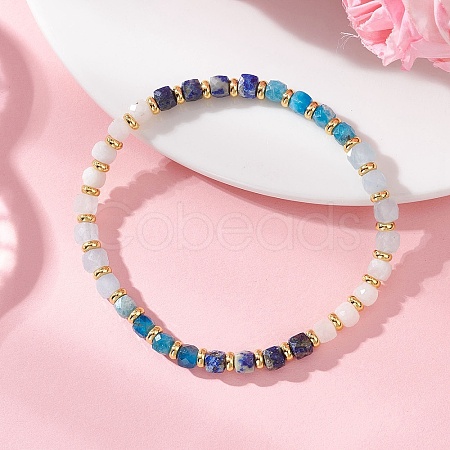 Natural Lapis Lazuli & Aquamarine & Rainbow Moonstone & Apatite Beaded Stretch Bracelets BJEW-JB13485-02-1