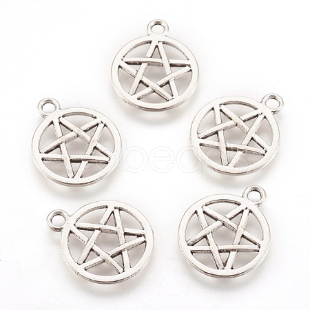 Tibetan Style Alloy Flat Round with Star Charms TIBEP-5248-AS-FF-1