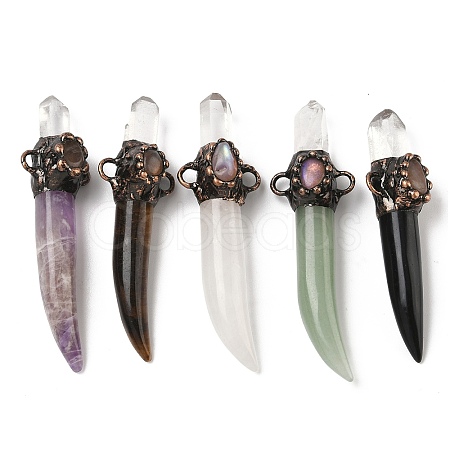 Natural Mixed Gemstone Sword Shape Connector Charms G-H332-08R-1