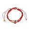 Adjustable Nylon Cord Braided Bead Bracelets Sets, with Evil Eye Lampwork Beads, FGB Glass Seed Beads, Frosted Glass Beads and Textured Brass Beads, Red, Inner Diameter: 2~4 inch(5.2~10.2cm), 2pcs/Set