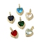 Brass Micro Pave Cubic Zirconia Pendants, with Glass, Real 18K Gold Plated, Heart, Mixed Color, 20.5x13x7.5mm, Hole: 5.5x4mm