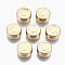 Alloy Enamel Beads, Cadmium Free & Lead Free, Flat Round with Initial Letters, Light Gold, White, Letter.C, 8x4mm, Hole: 1.5mm