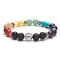 Natural & Synthetic Mixed Gemstone Beaded Stretch Bracelet, Saint Benedict Medal Alloy Adjustable Bracelet for Women, Inner Diameter: 2-1/8 inch(5.4cm)