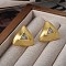 Triangle Brass Drawbench Stud Earring, with Clear Cubic Zirconia, for Women, Real 22K Gold Plated, 19x20mm