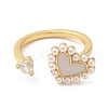 Cubic Zirconia Heart Open Cuff Ring with ABS Plastic Pearl Beaded RJEW-M148-05G-1