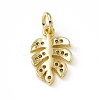 Brass Micro Pave Clear Cubic Zirconia Leaf Charms X-ZIRC-F132-62G-2