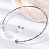 Round Plastic Imitation Pearl Stud Earrings & Heart Cubic Zirconia Rhinestone Cuff Choker Necklaces Sets SJEW-U003-08P-1