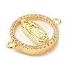 Rack Plating Brass Micro Pave Clear Cubic Zirconia Religion Connector Charms KK-L220-003G-01-2