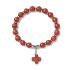 Natural Red Jasper Cross Charm Bracelets BJEW-JB12259-02-2