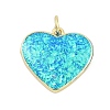 Brass Pave Synthetic Opal Heart Pendants KK-I723-20G-1
