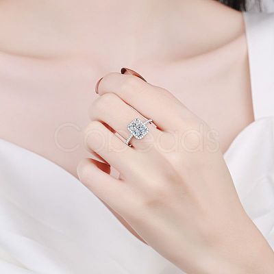 Rhodium Plated 925 Sterling Silver Micro Pave 8.2x4.9mm Moissanite Finger Rings for Women WG8E258-74-1