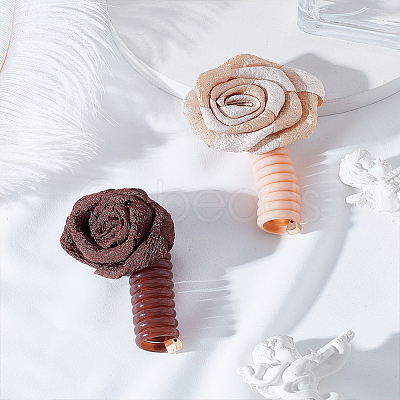 2Pcs 2 Colors TPU & Polyester & Alloy Rose Flower Braided Phone Cord Hair Ties OHAR-LP0002-11-1
