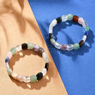 Natural Mixed Gemstone Beaded Stretch Bracelets for Women Men BJEW-M049-17-1