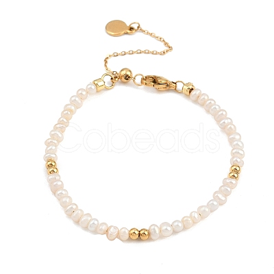 Brass & Natural Pearl Round Beaded Bracelets for Women BJEW-D366-02G-1