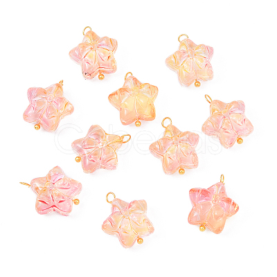 10Pcs Star with Bowknot Glass Pendants PALLOY-YW00059-05-1