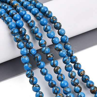 Synthetic Gold Line Turquoise Beads Strands G-A255-A03-04A-1